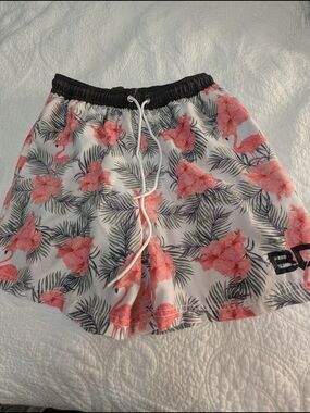 Bardown Floral Flamingo Beach Shorts with Black Waistband